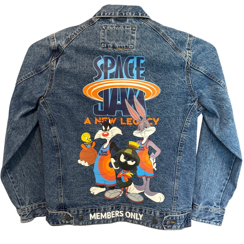 Members Only Space Jam Denim Jacket M Looney Tunes Graphic Trucker 90s Y2K Bugs